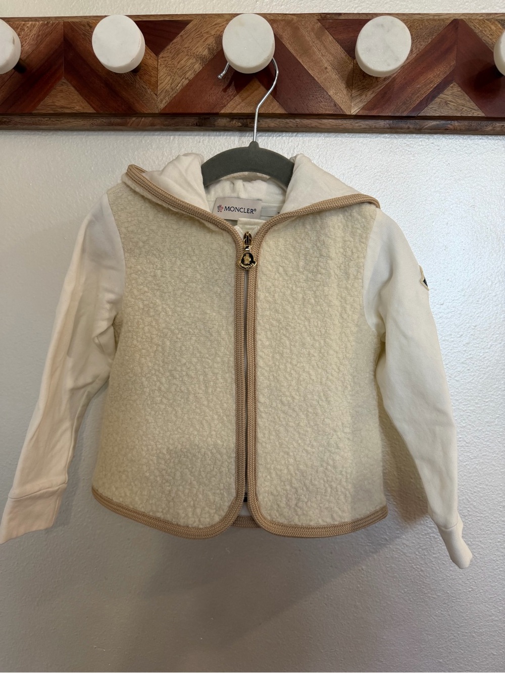 Moncler Kids Boys Girls Cream Sherpa Zip Hoodie 2t/24m